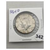 1964 D Kennedy Half Dollar Silver Coin