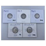 4 Roosevelt & 1 Winged Liberty Dimes