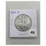 1941 D Walking Liberty Half Dollar Silver Coin