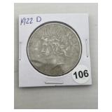 1922 D Peace Silver Dollar Coin