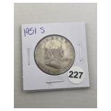 1951 S Franklin Half Dollar Silver Coin