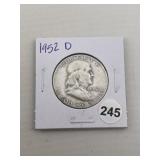 1952 D Franklin Half Dollar Silver Coin