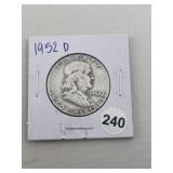 1952 D Franklin Half Dollar Silver Coin