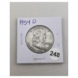 1954 D Franklin Half Dollar Silver Coin