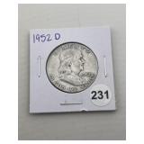 1952 D Franklin Half Dollar Silver Coin