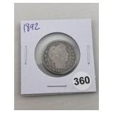 1892 Barber Quarter Coin
