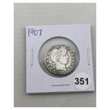 1907 Barber Quarter Coin