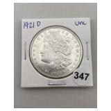 1921 D UNC Morgan Silver Dollar Coin