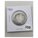 1900 Barber Quarter Coin