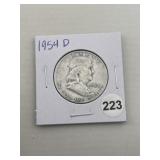 1954 D Franklin Half Dollar Silver Coin