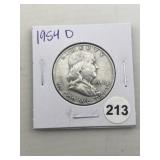 1954 D Franklin Half Dollar Silver Coin