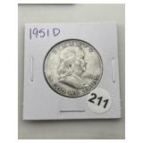 1951 D Franklin Half Dollar Silver Coin