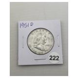 1951 D Franklin Half Dollar Silver Coin