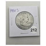 1951 S Franklin Half Dollar Silver Coin