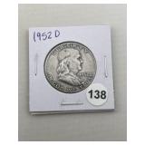 1952 D Franklin Half Dollar Silver Coin