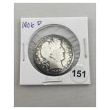 1906 D Barber Half Dollar Silver Coin