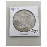 1922 D Peace Silver Dollar Coin