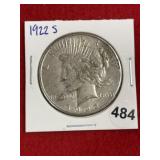 1922 S Peace Silver Dollar Coin