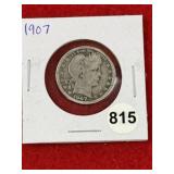 1907 Barber Quarter Coin