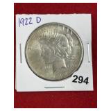 1922 D Peace Silver Dollar Coin