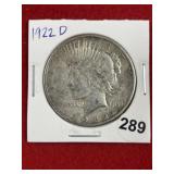 1922 D Peace Silver Dollar Coin