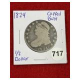 1824 Capped Bust Half Dollar Silver Coin