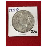1922 D Peace Silver Dollar Coin