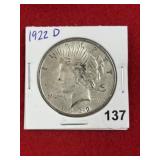 1922 D Peace Silver Dollar Coin