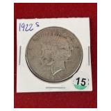 1922 S Peace Silver Dollar Coin