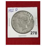 1922 D Peace Silver Dollar Coin