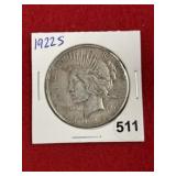 1922 S Peace Silver Dollar Coin