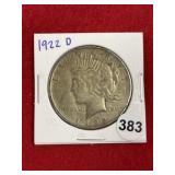 1922 D Peace Silver Dollar Coin