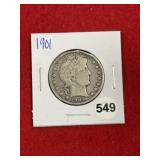 1901 Barber Half Dollar Silver Coin