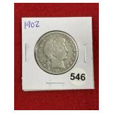 1902 Barber Half Dollar Silver Coin