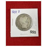 1908 D Barber Half Dollar Silver Coin