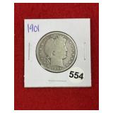 1901 Barber Half Dollar Silver Coin