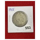 1908 Barber Half Dollar Silver Coin