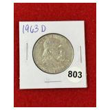 1963 D Franklin Half Dollar Silver Coin