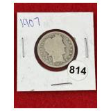 1907 Barber Quarter Coin