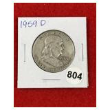1959 D Franklin Half Dollar Silver Coin