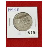 1954 D Franklin Half Dollar Silver Coin