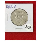 1963 D Franklin Half Dollar Silver Coin