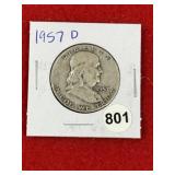 1957 D Franklin Half Dollar Silver Coin
