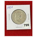 1954 Franklin Half Dollar Silver Coin