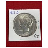 1922 D Peace Silver Dollar Coin
