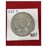 1922 D Peace Silver Dollar Coin