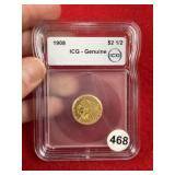 1908 ICG - Genuine $2 Gold Coin