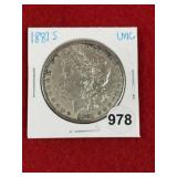 1881 S UNC Morgan Silver Dollar Coin