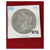 1886 UNC Morgan Silver Dollar Coin