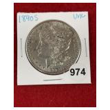 1890 S UNC Morgan Silver Dollar Coin